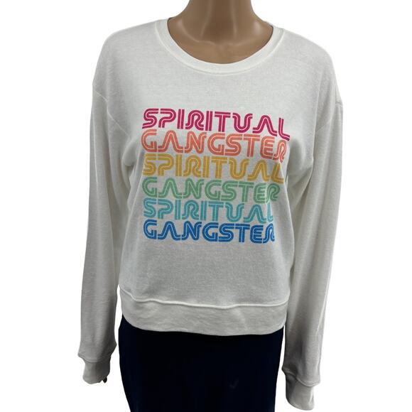 Spiritual Gangster White Crew Neck Rainbow Savasana Pullover Sweater - Picture 4 of 11